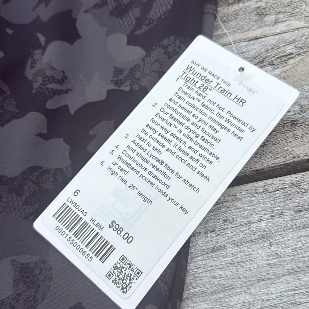 Lululemon Wunder Train High-Rise Tight 28" Heritage Lace Black‎ size 6 NWT - Picture 3 of 7